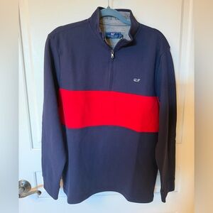 Men’s Vineyard Vines Saltwater Quarter Zip Navy and Red Pullover NWT size L